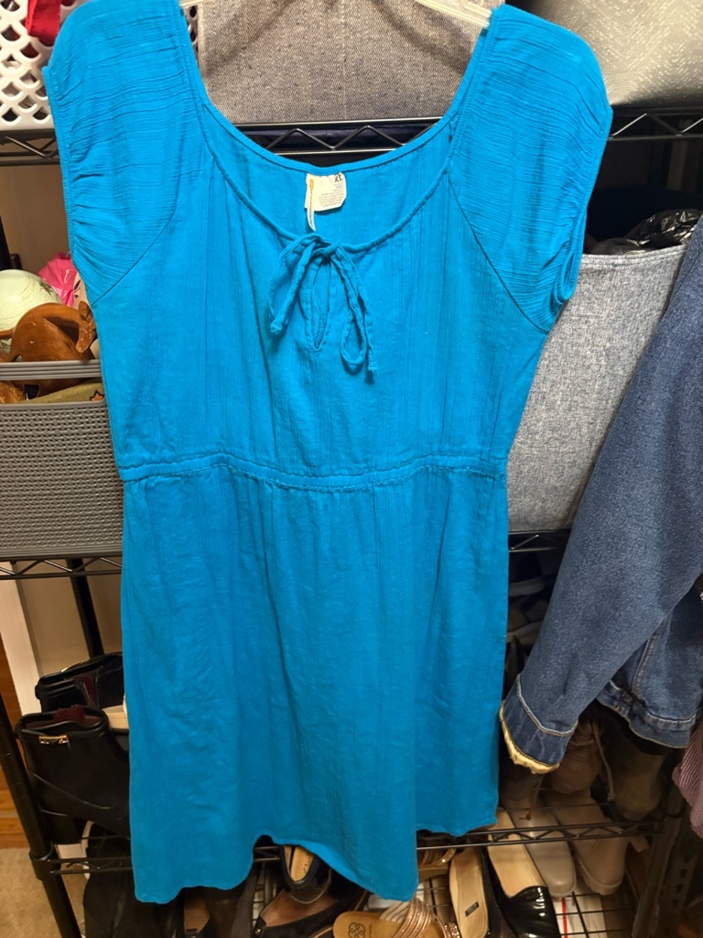 Bright blue Scoop-Neck Tie Front Midi Dress